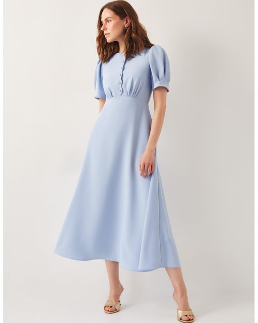 Monsoon Ruth Scallop Trim Midi Dress Blue