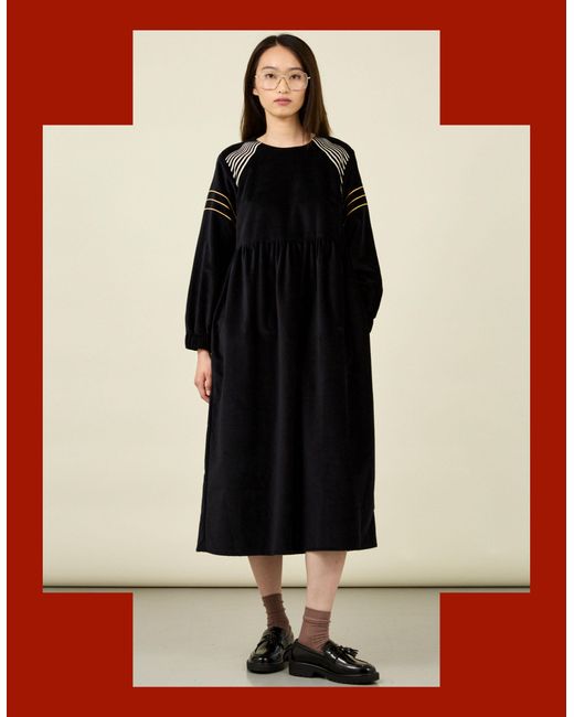 Monsoon Tallulah And Hope Embroidered Velvet Midi Dress Black