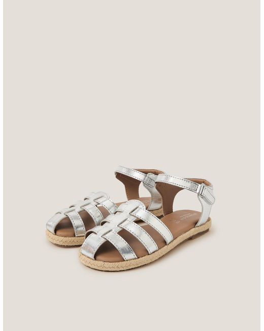 Monsoon Natural Metallic Leather Fisherman Sandals Silver