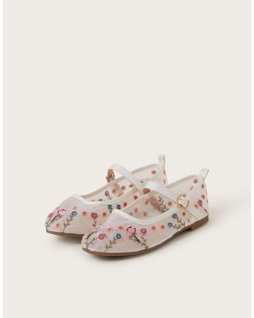 Monsoon Natural Floral Embroidered Mesh Ballet Flats Multi