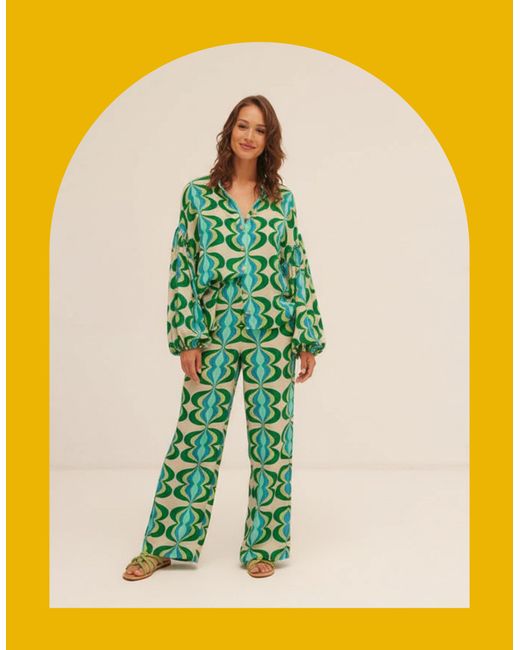 Monsoon Yellow Sundress Coquelicot Printed Wide Leg Trousers Green