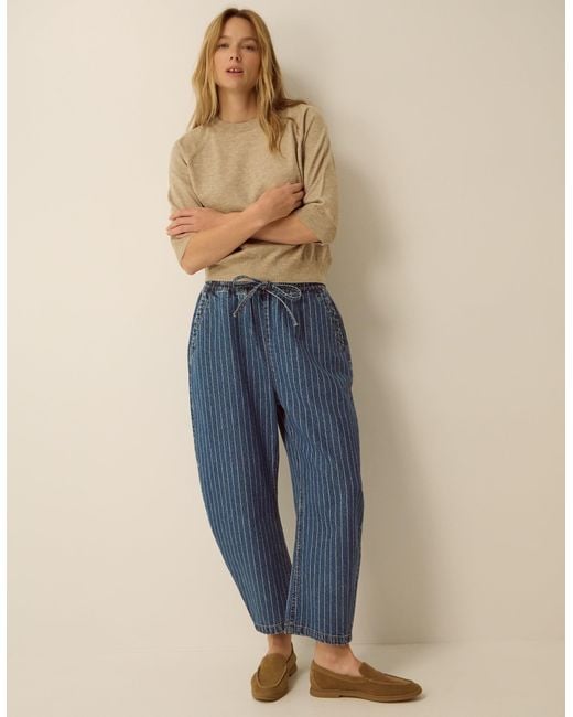 Monsoon Katja Drawstring Pinstripe Barrel Jeans Blue
