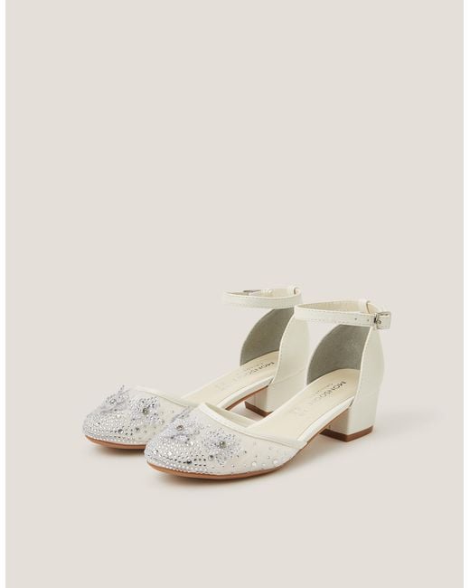 Monsoon Natural Diamanté Floral Closed Toe Heels Ivory