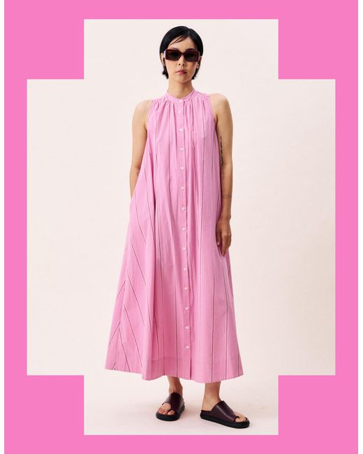 Monsoon Frnch Trapeze Sleeveless Stripe Midi Dress Pink