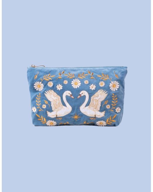 Monsoon Blue Elizabeth Scarlett Swan Garden Velvet Pouch