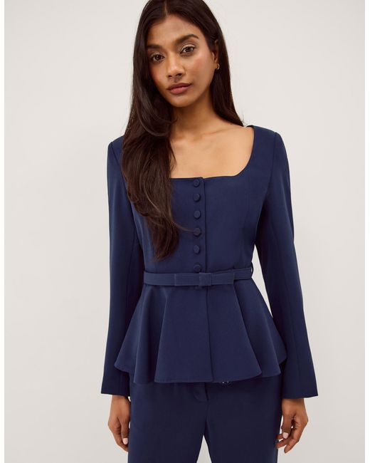 Monsoon Erin Belted Peplum Jacket Blue