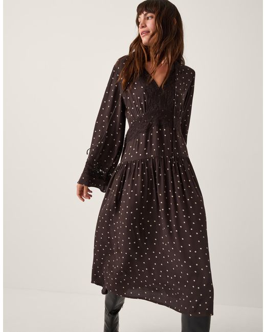Monsoon Brown Mackie Polka Dot Lace Midi Dress