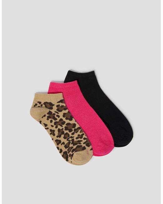 Monsoon Pink 3-pack Plain And Leopard Print Trainer Socks