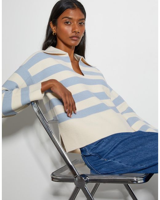 Monsoon Blue Shay Stripe Collar Jumper