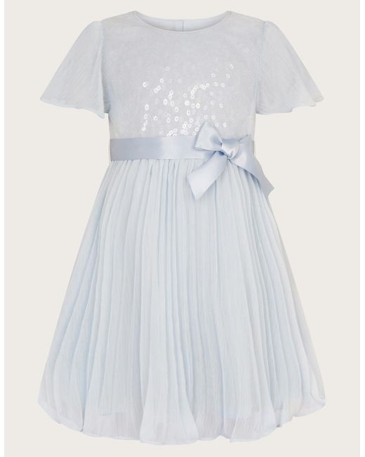 Monsoon White Baby Angel Pleat Sequin Dress Blue