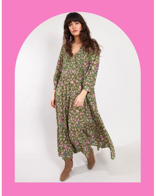 Monsoon Pink East Floral Print Maxi Dress Green