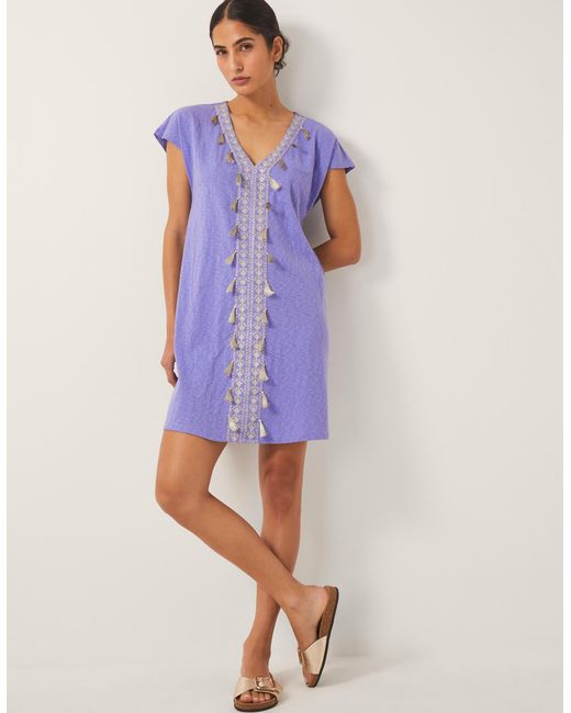 Monsoon Purple Jodie Tassel Beach Tunic Mini Dress