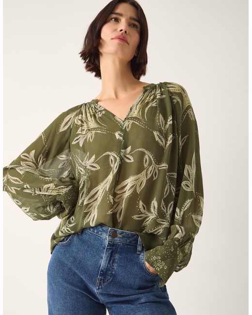 Monsoon Green Leona Leaf Print Blouse