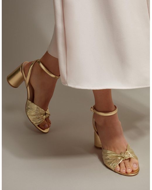 Monsoon Brown Metallic Twist Front Heeled Sandals Gold