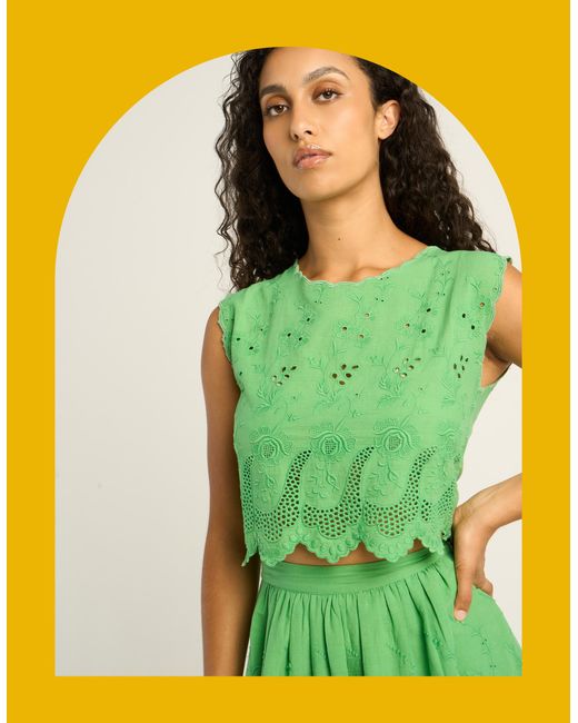 Monsoon Petite Mendigote Tifaine Broderie Cropped Top Green