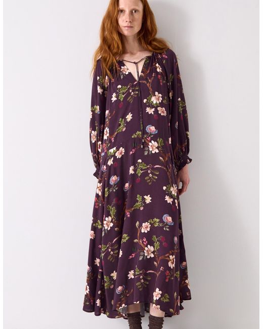 Monsoon Purple East Adelle Floral Print Maxi Dress Red