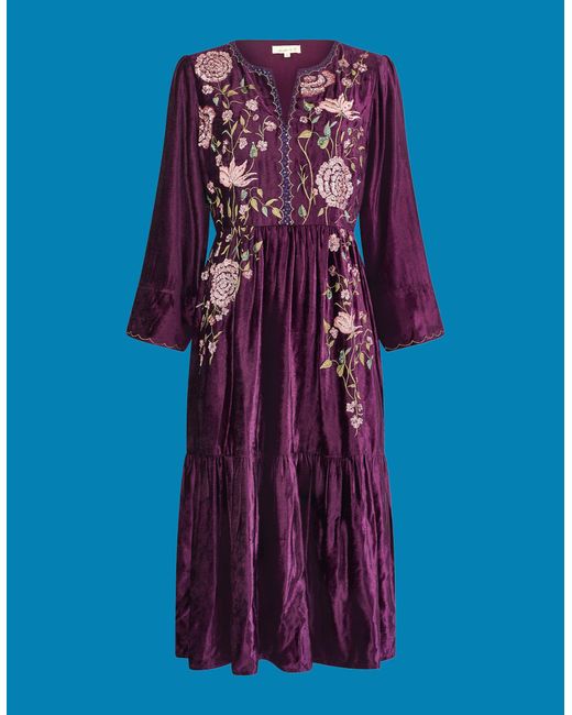 Monsoon Blue East Katlin Floral Embroidered Velvet Dress Red