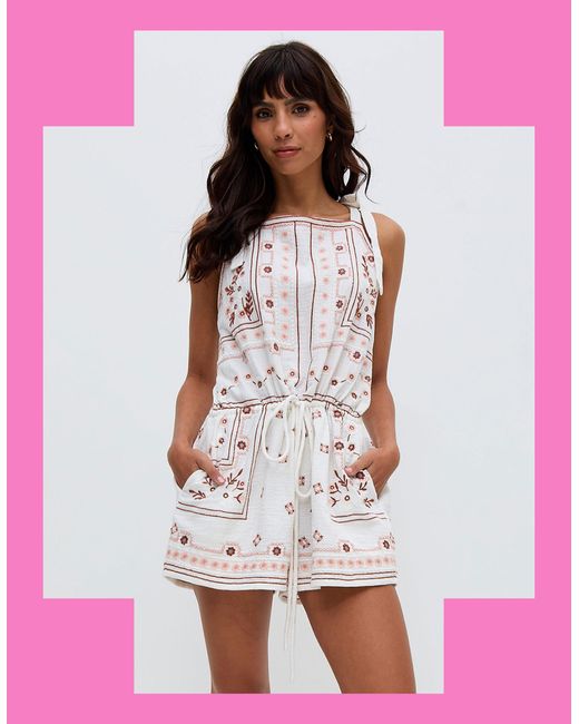 Monsoon Natural Raffya Sabina Embroidered Playsuit Cream