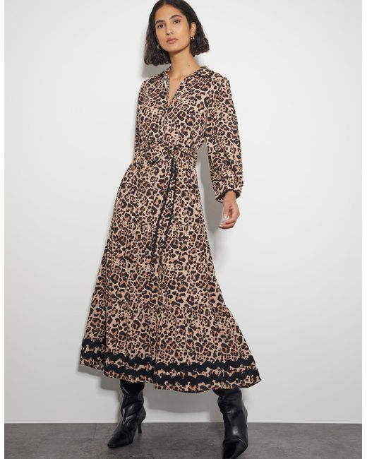 Monsoon White Lola Leopard Print Maxi Dress Brown