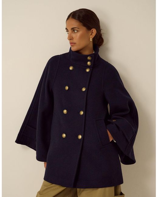 Monsoon Frida Funnel Neck Cape Coat Blue