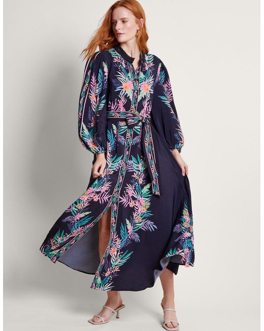 Monsoon Blue Mirella Palm Shirt Dress Black