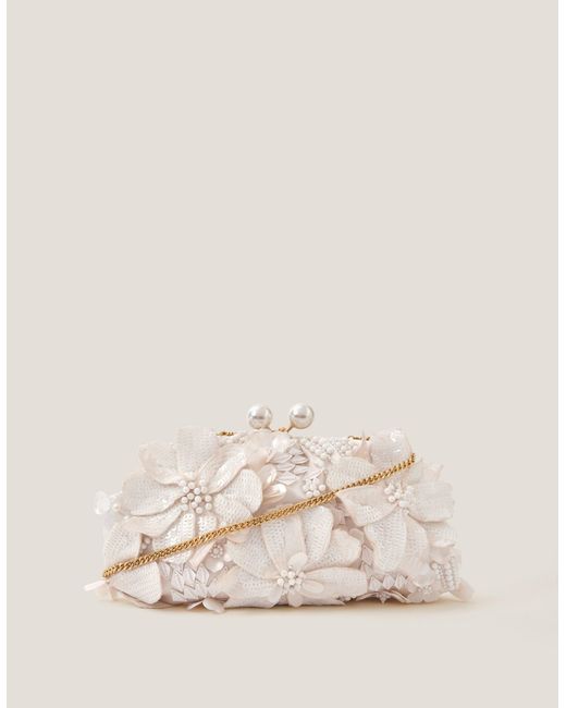 Monsoon Natural Suvi Flower Embellished Clutch Bag