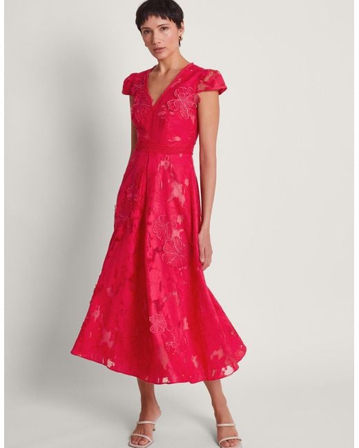 Monsoon Josie Jacquard Tea Dress Red