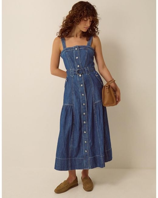 Monsoon Chiara Belted Denim Midi Dress Blue