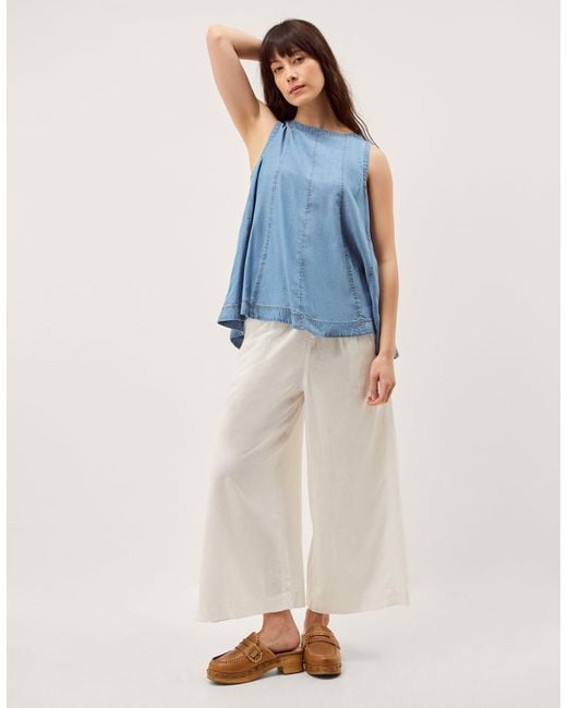 Monsoon Blue Maisie Linen Blend Cropped Wide Leg Trousers White
