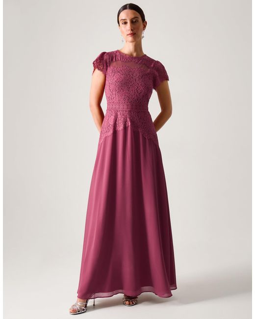 Monsoon Red Monike Short Sleeve Lace Dress