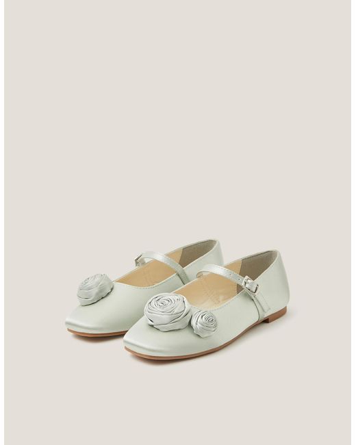 Monsoon Natural Rosette Satin Ballet Flats Green