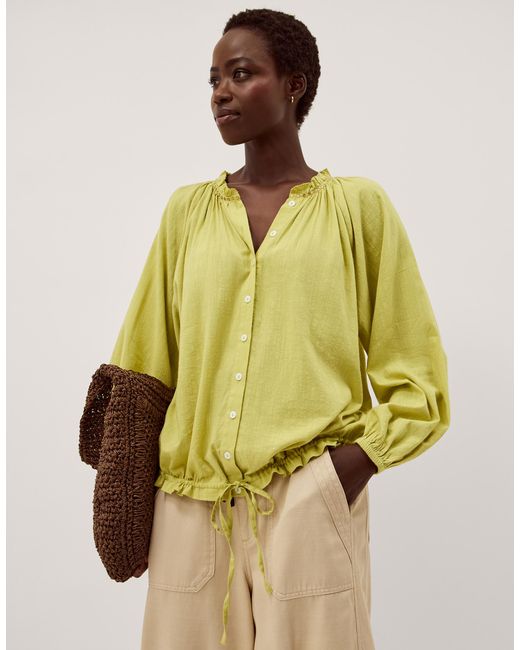 Monsoon Yellow Amber Bubble Hem Blouse Green