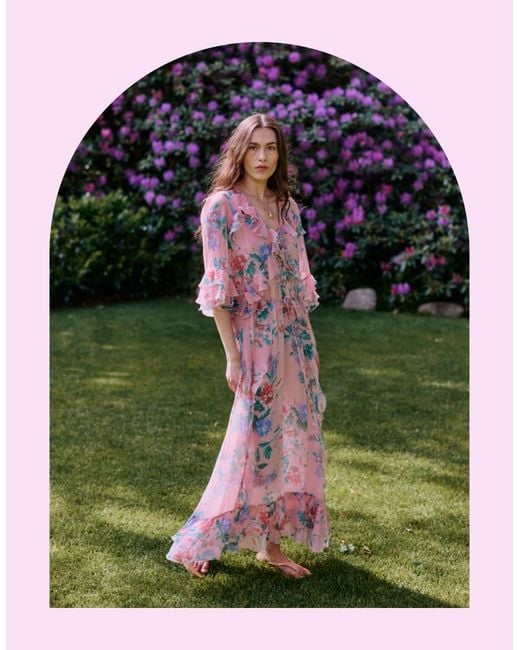 Monsoon Green Moliin Kirsten V-neck Floral Maxi Dress Pink