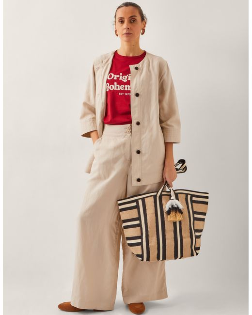 Monsoon Frida Linen Blend Wide Leg Trousers Natural