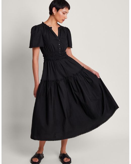 Monsoon Lorena Frill Midi Dress Black