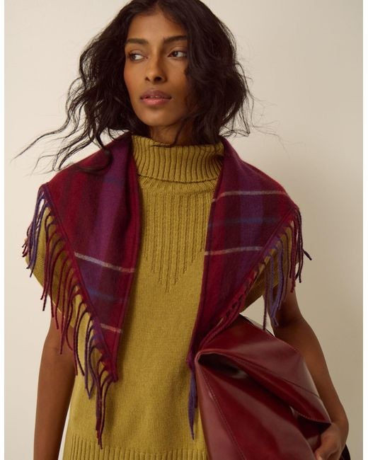 Monsoon Red Beatrice Check Knit Triangle Scarf