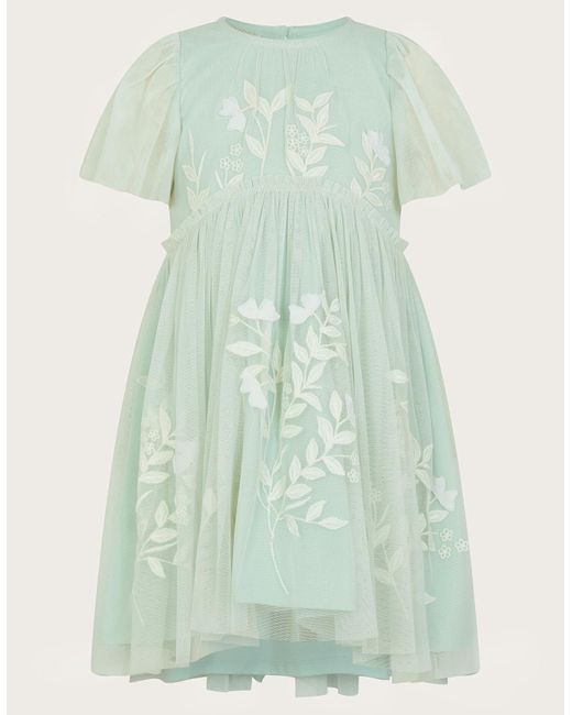 Monsoon Baby Embroidered Botanical Dress Green