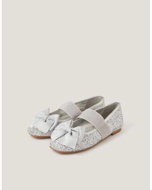Monsoon Natural Glitter Bow Ballet Flats Silver