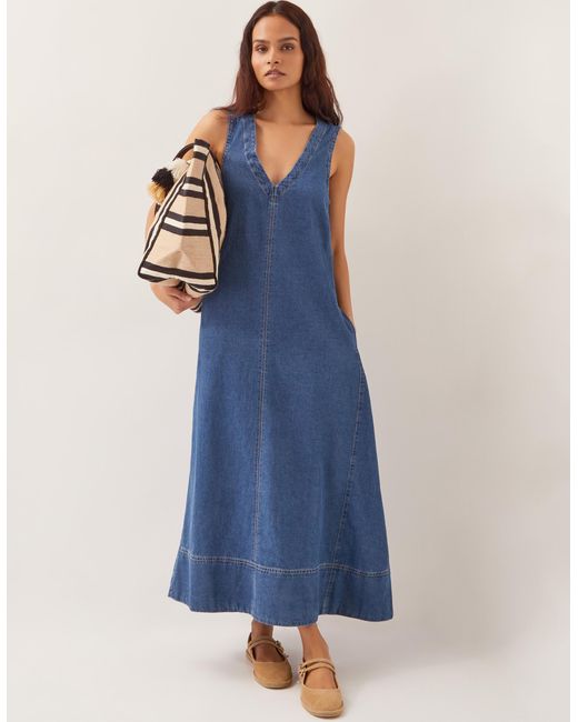 Monsoon Tara A-line Denim Dress Blue