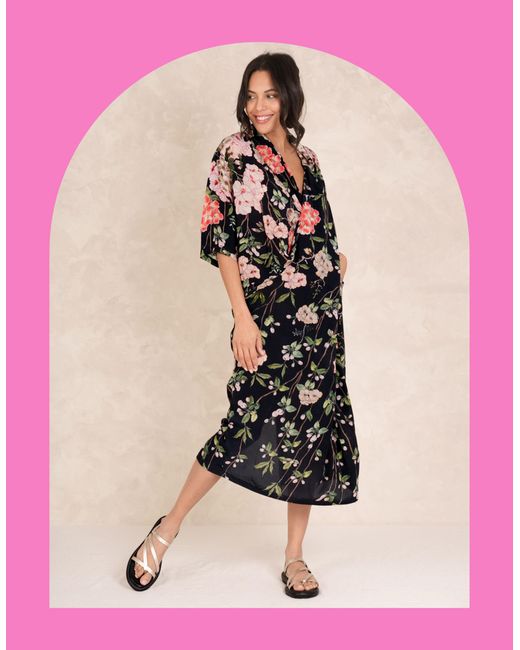 Monsoon Pink One Hundred Stars Rachel Blossom Midi Dress Black
