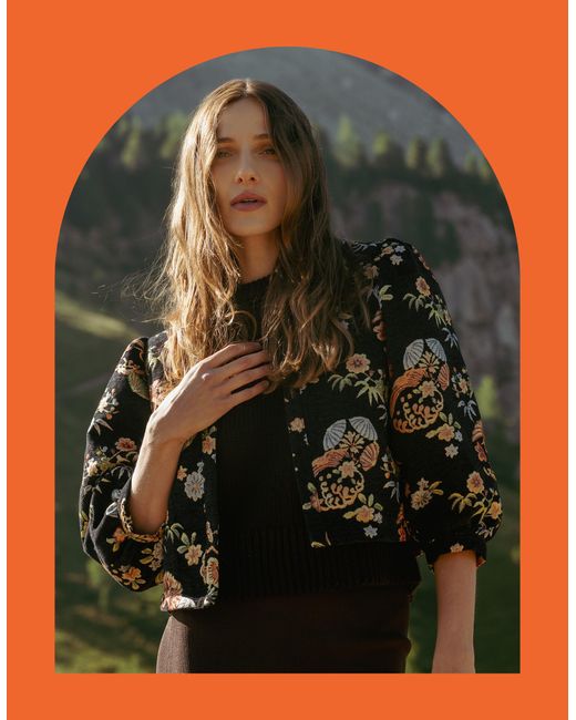 Monsoon Traffic People Floral Puff Sleeve Jacket Black