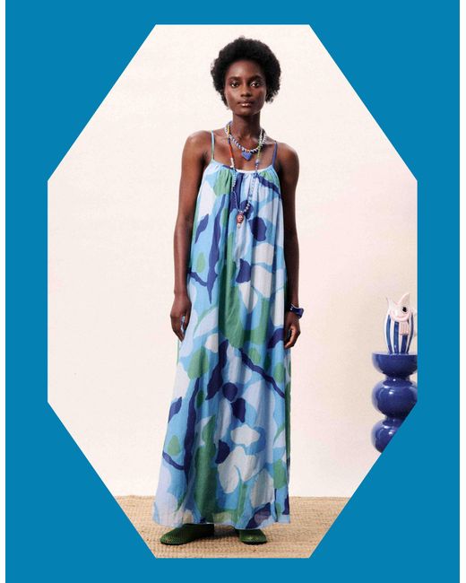 Monsoon Frnch Andaman Printed Maxi Dress Blue