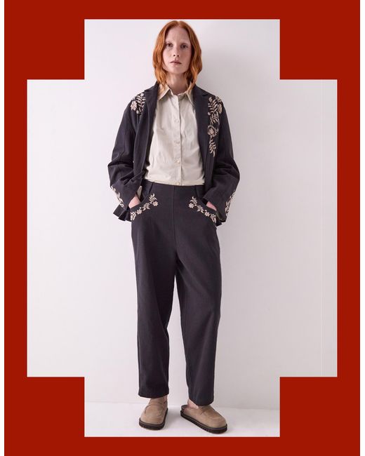 Monsoon East Esme Embroidered Trousers Grey