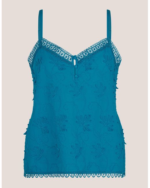 Monsoon Rosie Embroidered Cami Top Blue