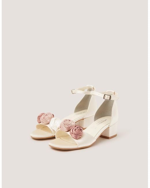Monsoon Natural Rosette Satin Two Part Heels Ivory