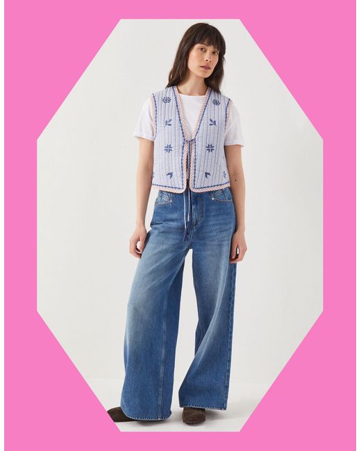 Monsoon Pink East Teleri Reversible Stripe Waistcoat Blue