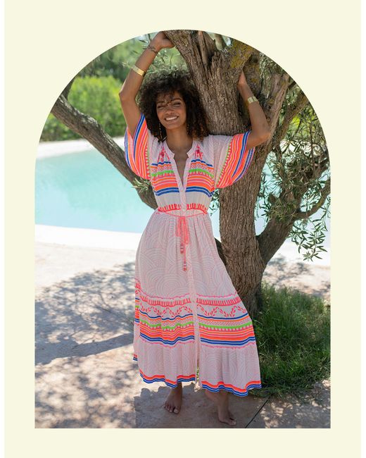Monsoon Green Piti Cuiti Neon Stripe Maxi Dress Multi