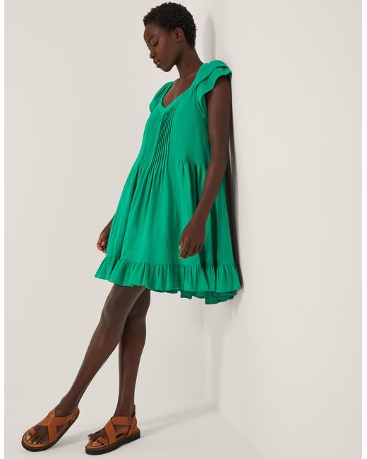 Monsoon Green Mini Maryam Frill Swing Dress