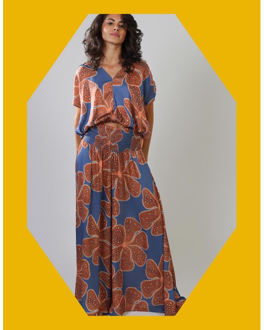 Monsoon Traffic People Whispers Print Top Blue