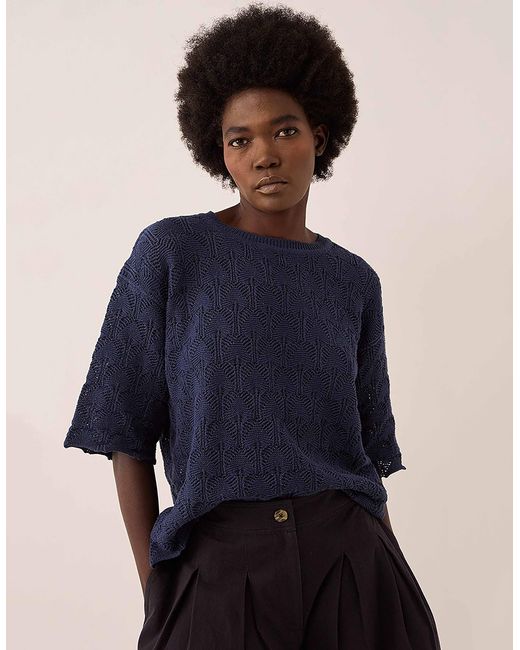 Monsoon East Flora Pointelle Knit Tee Blue